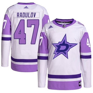 Authentic Adidas Men's Alexander Radulov Dallas Stars Hockey Fights Cancer Primegreen Jersey - White/Purple