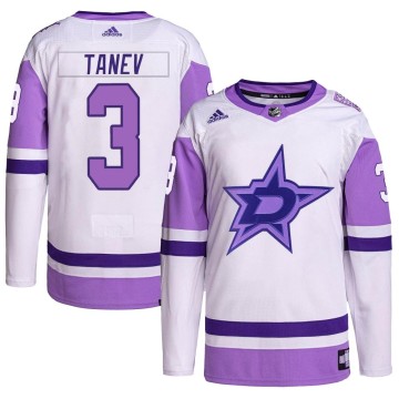 Authentic Adidas Men's Chris Tanev Dallas Stars Hockey Fights Cancer Primegreen Jersey - White/Purple