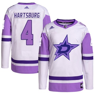 Authentic Adidas Men's Craig Hartsburg Dallas Stars Hockey Fights Cancer Primegreen Jersey - White/Purple