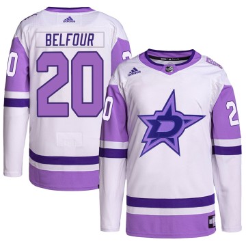Authentic Adidas Men's Ed Belfour Dallas Stars Hockey Fights Cancer Primegreen Jersey - White/Purple