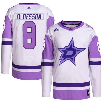 Authentic Adidas Men's Fredrik Olofsson Dallas Stars Hockey Fights Cancer Primegreen Jersey - White/Purple