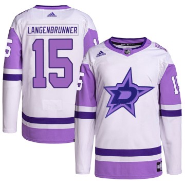 Authentic Adidas Men's Jamie Langenbrunner Dallas Stars Hockey Fights Cancer Primegreen Jersey - White/Purple