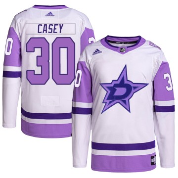 Authentic Adidas Men's Jon Casey Dallas Stars Hockey Fights Cancer Primegreen Jersey - White/Purple
