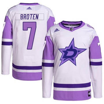 Authentic Adidas Men's Neal Broten Dallas Stars Hockey Fights Cancer Primegreen Jersey - White/Purple