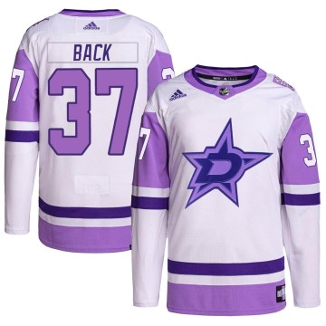 Authentic Adidas Men's Oskar Back Dallas Stars Hockey Fights Cancer Primegreen Jersey - White/Purple