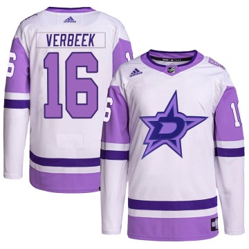 Authentic Adidas Men's Pat Verbeek Dallas Stars Hockey Fights Cancer Primegreen Jersey - White/Purple
