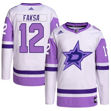 Authentic Adidas Men's Radek Faksa Dallas Stars Hockey Fights Cancer Primegreen Jersey - White/Purple