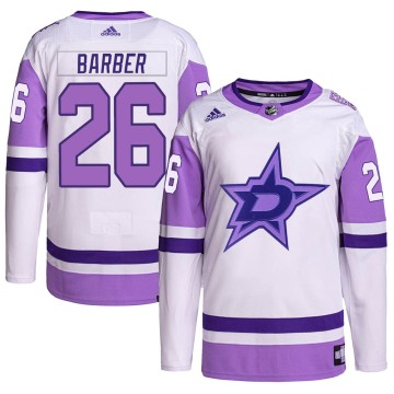 Authentic Adidas Men's Riley Barber Dallas Stars Hockey Fights Cancer Primegreen Jersey - White/Purple