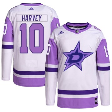 Authentic Adidas Men's Todd Harvey Dallas Stars Hockey Fights Cancer Primegreen Jersey - White/Purple