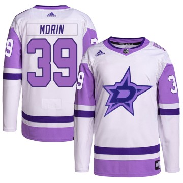 Authentic Adidas Men's Travis Morin Dallas Stars Hockey Fights Cancer Primegreen Jersey - White/Purple
