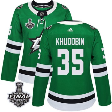 Authentic Adidas Women's Anton Khudobin Dallas Stars Home 2020 Stanley Cup Final Bound Jersey - Green