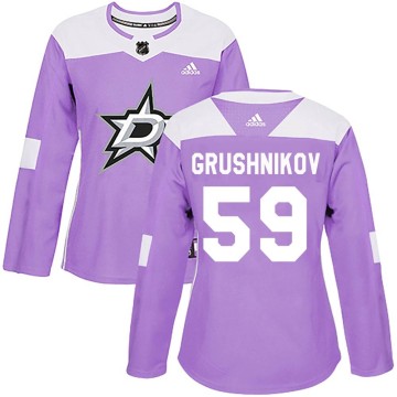 Authentic Adidas Women's Artyom Grushnikov Dallas Stars Fights Cancer Practice Jersey - Purple