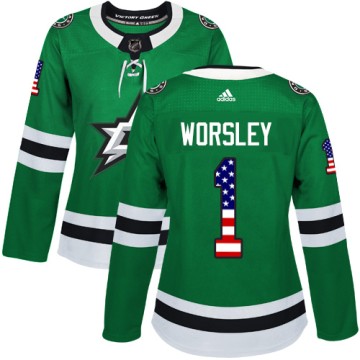 Authentic Adidas Women's Gump Worsley Dallas Stars USA Flag Fashion Jersey - Green