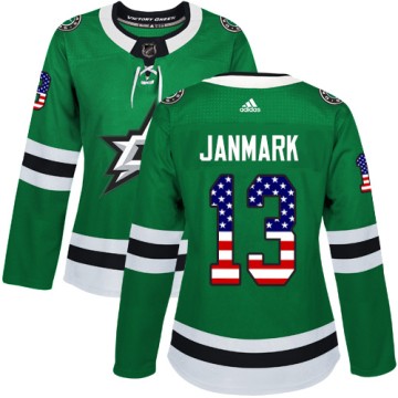 Authentic Adidas Women's Mattias Janmark Dallas Stars USA Flag Fashion Jersey - Green