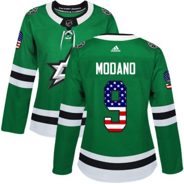 Authentic Adidas Women's Mike Modano Dallas Stars USA Flag Fashion Jersey - Green