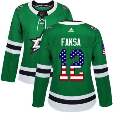 Authentic Adidas Women's Radek Faksa Dallas Stars USA Flag Fashion Jersey - Green