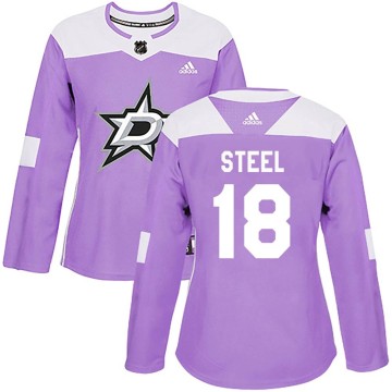 Authentic Adidas Women's Sam Steel Dallas Stars Fights Cancer Practice Jersey - Purple