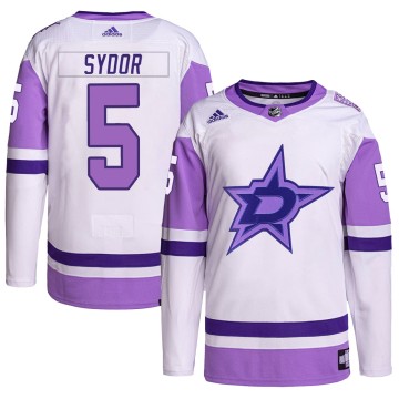 Authentic Adidas Youth Darryl Sydor Dallas Stars Hockey Fights Cancer Primegreen Jersey - White/Purple