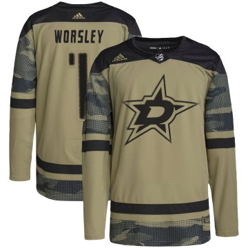 Authentic Adidas Youth Gump Worsley Dallas Stars Military Appreciation Practice Jersey - Camo