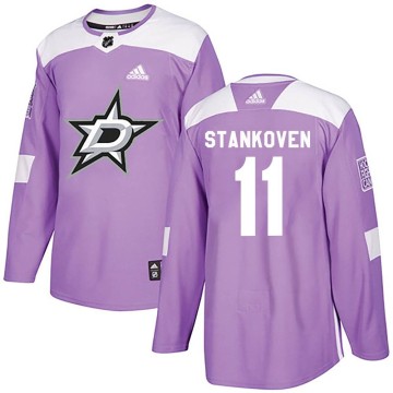 Authentic Adidas Youth Logan Stankoven Dallas Stars Fights Cancer Practice Jersey - Purple