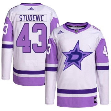 Authentic Adidas Youth Marian Studenic Dallas Stars Hockey Fights Cancer Primegreen Jersey - White/Purple