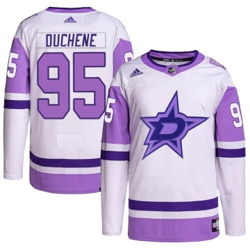 Authentic Adidas Youth Matt Duchene Dallas Stars Hockey Fights Cancer Primegreen Jersey - White/Purple