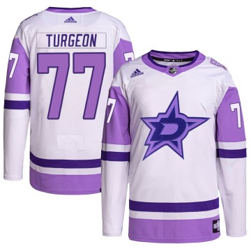 Authentic Adidas Youth Pierre Turgeon Dallas Stars Hockey Fights Cancer Primegreen Jersey - White/Purple