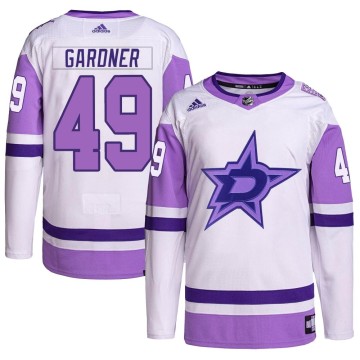 Authentic Adidas Youth Rhett Gardner Dallas Stars Hockey Fights Cancer Primegreen Jersey - White/Purple