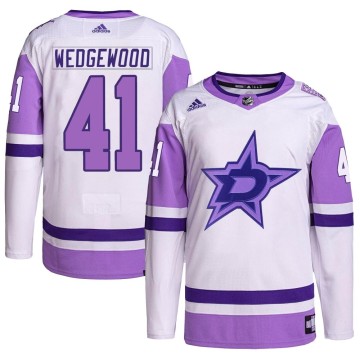 Authentic Adidas Youth Scott Wedgewood Dallas Stars Hockey Fights Cancer Primegreen Jersey - White/Purple