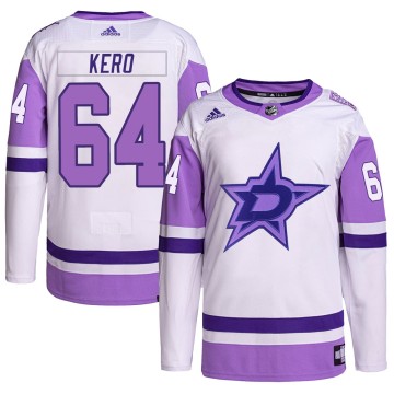 Authentic Adidas Youth Tanner Kero Dallas Stars Hockey Fights Cancer Primegreen Jersey - White/Purple